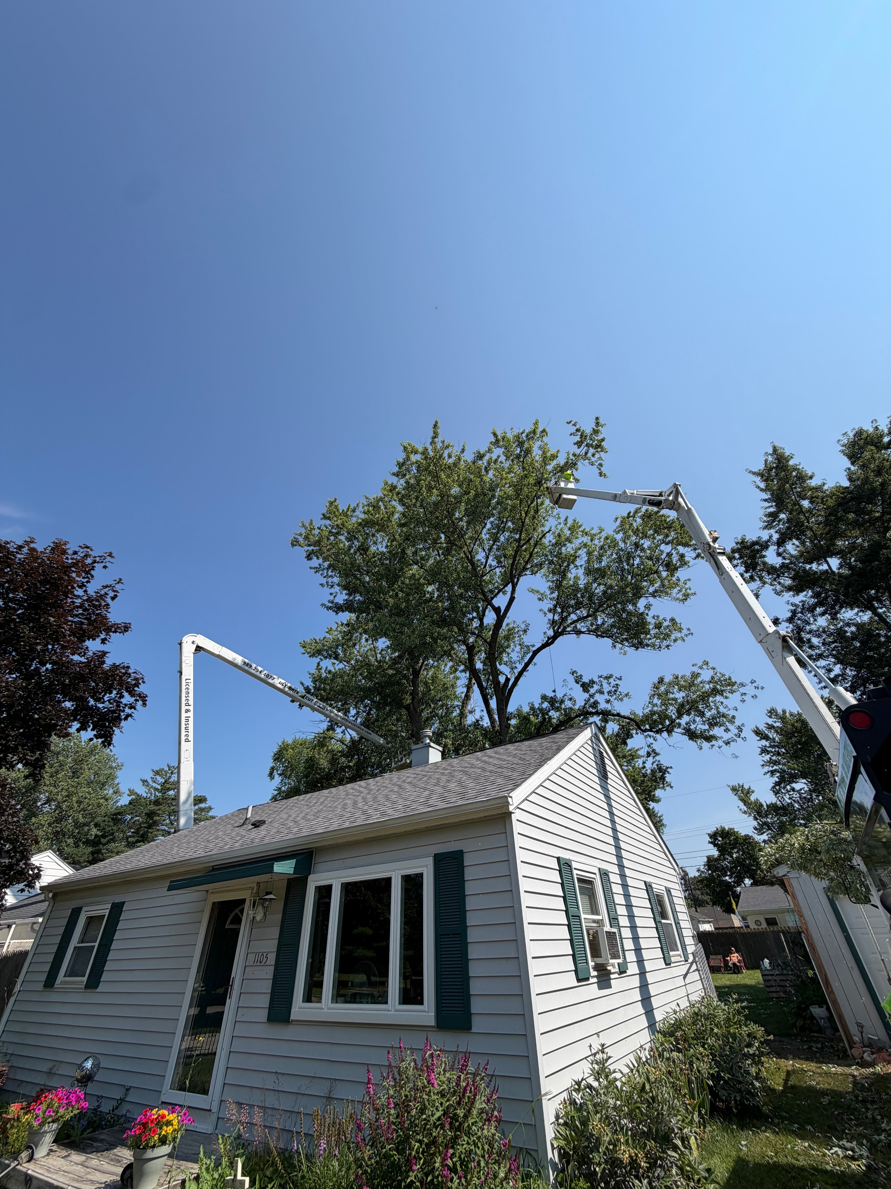 Bucket truck working a tight residential removal